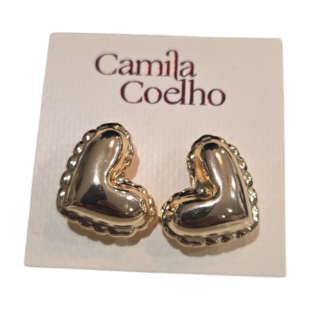 💛▪️Camila Coelho▪️ Shiny Gold Heart Stud Earrings